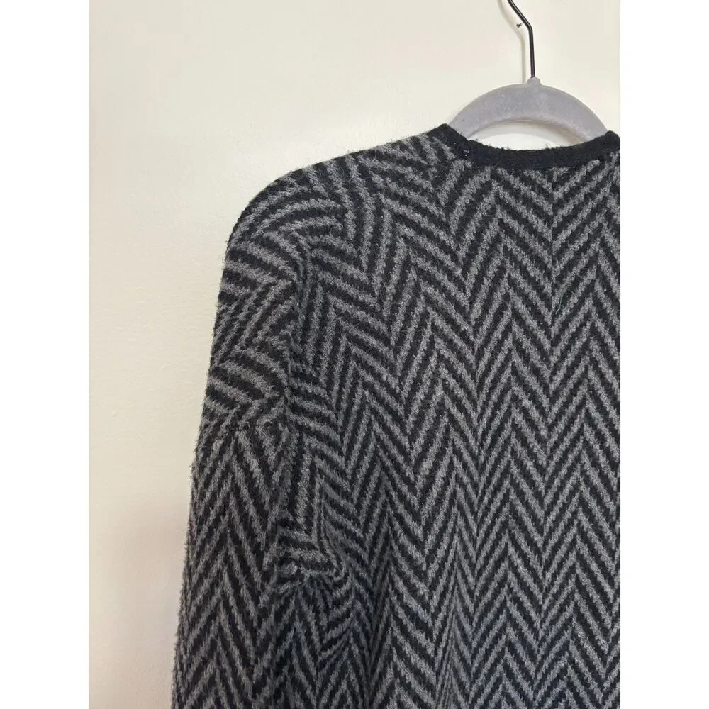 Mystree Herringbone Duster Cardigan Wool Blend Dark Academia Coat M Quiet Luxury